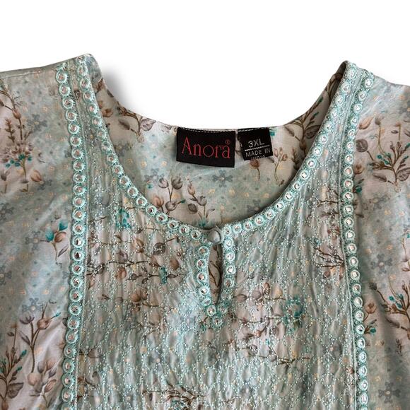 Anora India Boho Embroidered Mirror Work Floral Midi Dress 3XL Lined Festival - Picture 7 of 10